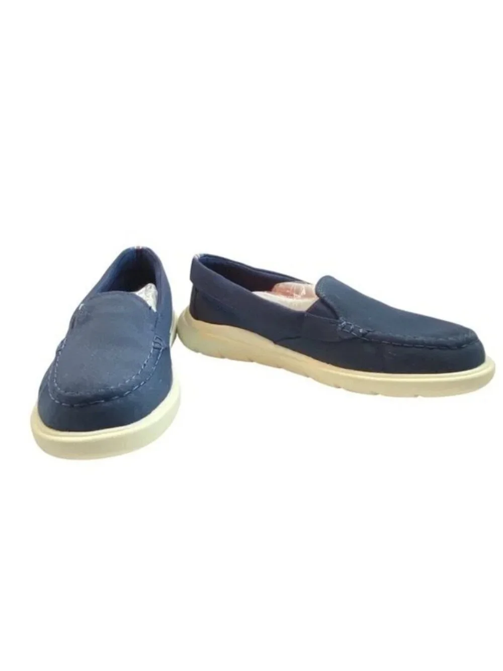 Sperry Blue Canvas Slip-On Loafers Size 8M With Striped Heel Boat Shoes